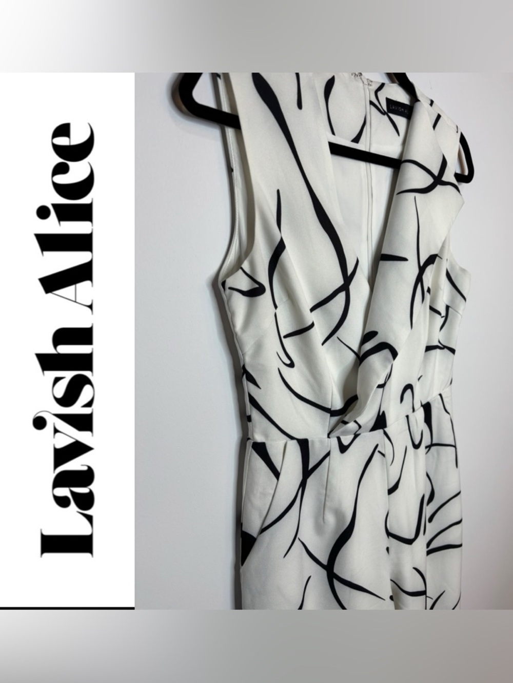 Lavish Alice Black & White One-Shoulder Abstract Wrap Dress